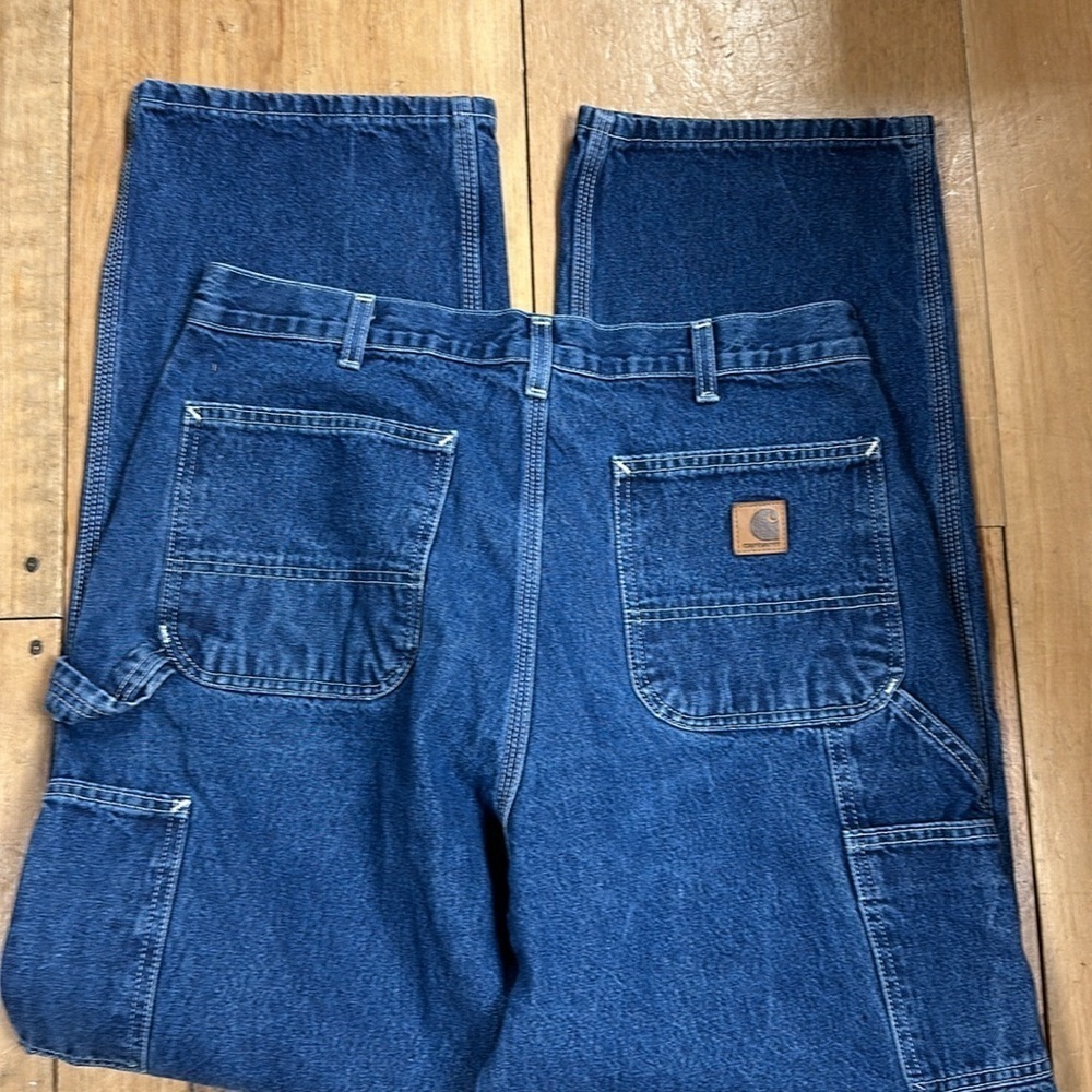 Carhartt Original Dungaree Fit Denim Workwear Jeans, 35 x 32, wide legs, EUC!